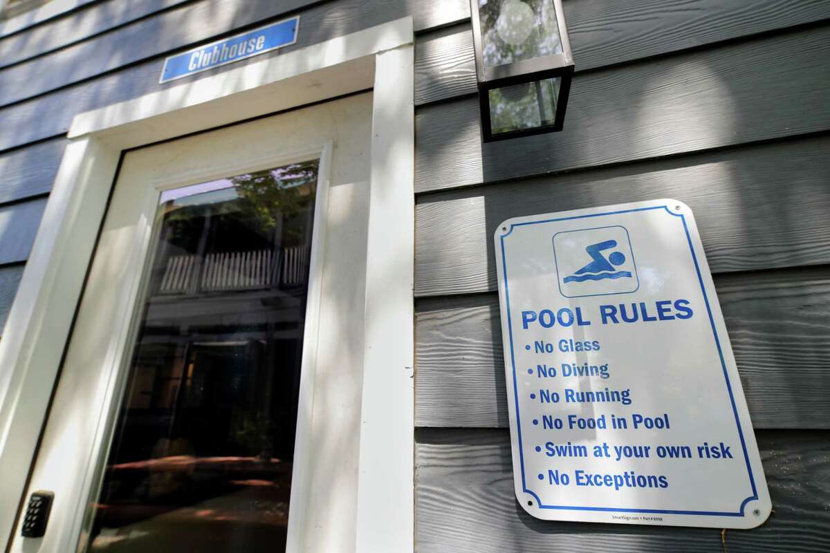 The entrance to the clubhouse in the backyard patio and pool homeowner Michael Kukuk rents out through Swimply, in his Eastwood neighborhood Monday, Apr. 18, 2022 in Houston, TX.