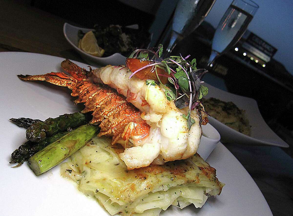 Tristan Island lobster tail's changing preparation might include Gruyère potato gratin and asparagus at Silo Terrace Oyster Bar.