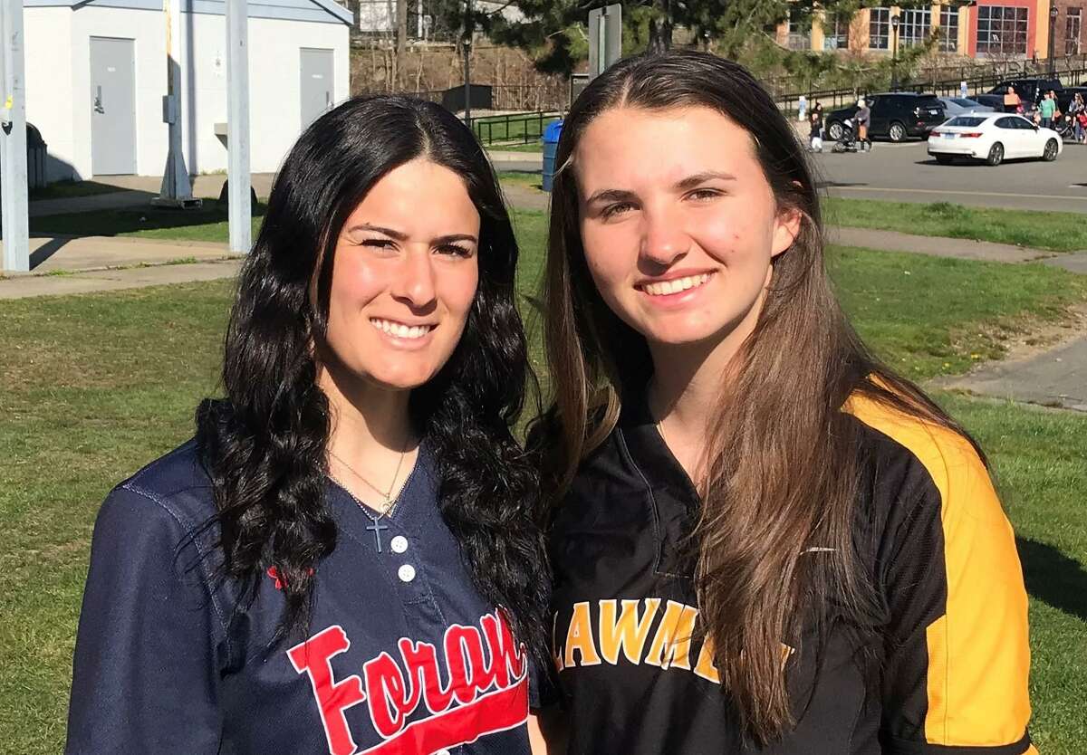 Foran and Jonathan Law catchers and captains Kendall LaMorte and Nicolina Salanto have high hopes for their softball teams.