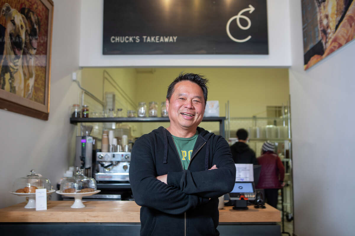 Chef Charles Phan poses for a photo at his takeout restaurant, Chuck's Takeaway, in San Francisco on Apr. 21, 2022.