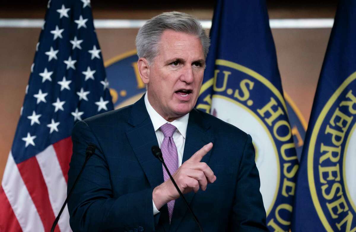 FILE - House Minority Leader Kevin McCarthy, R-Calif., speaks to reporters at his weekly news conference, at the Capitol in Washington, March 18, 2022.