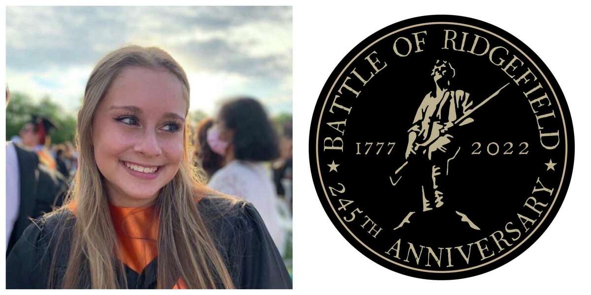 Left, Isabel Griffith and the logo she created for Ridgefield’s 245th anniversary