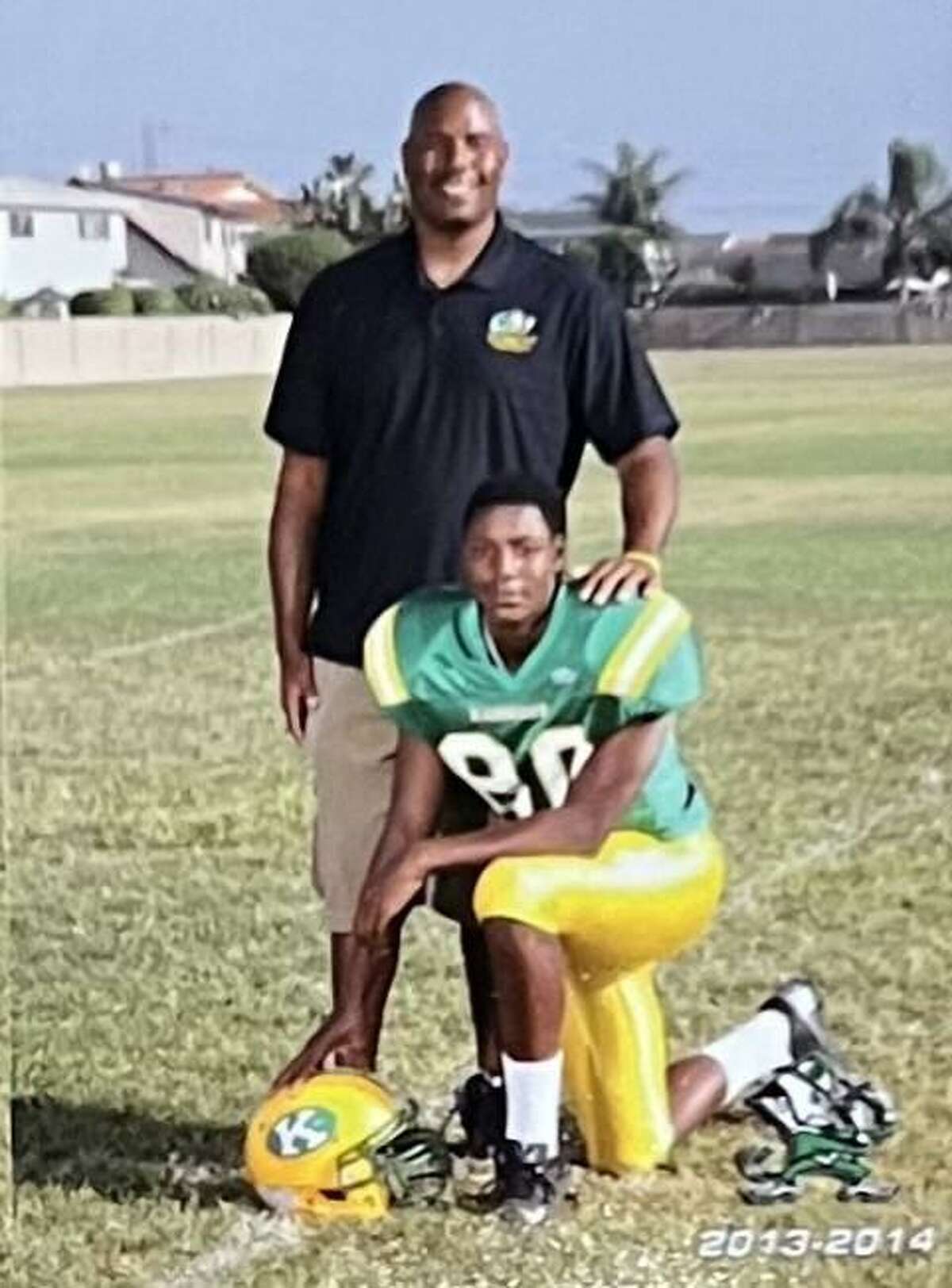 San Jose State tight end Derrick Deese Jr. and his father, Derrick, a former 49ers offensive lineman, when Derrick Jr. was at Kennedy High in La Palma.