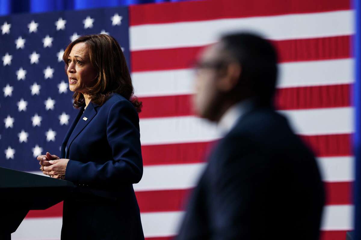Vice President Kamala Harris delivers remarks at the William J. Rutter Center about maternal health crisis on Thursday, April 21, 2022, in San Francisco. (Yalonda M. James/San Francisco Chronicle via AP)