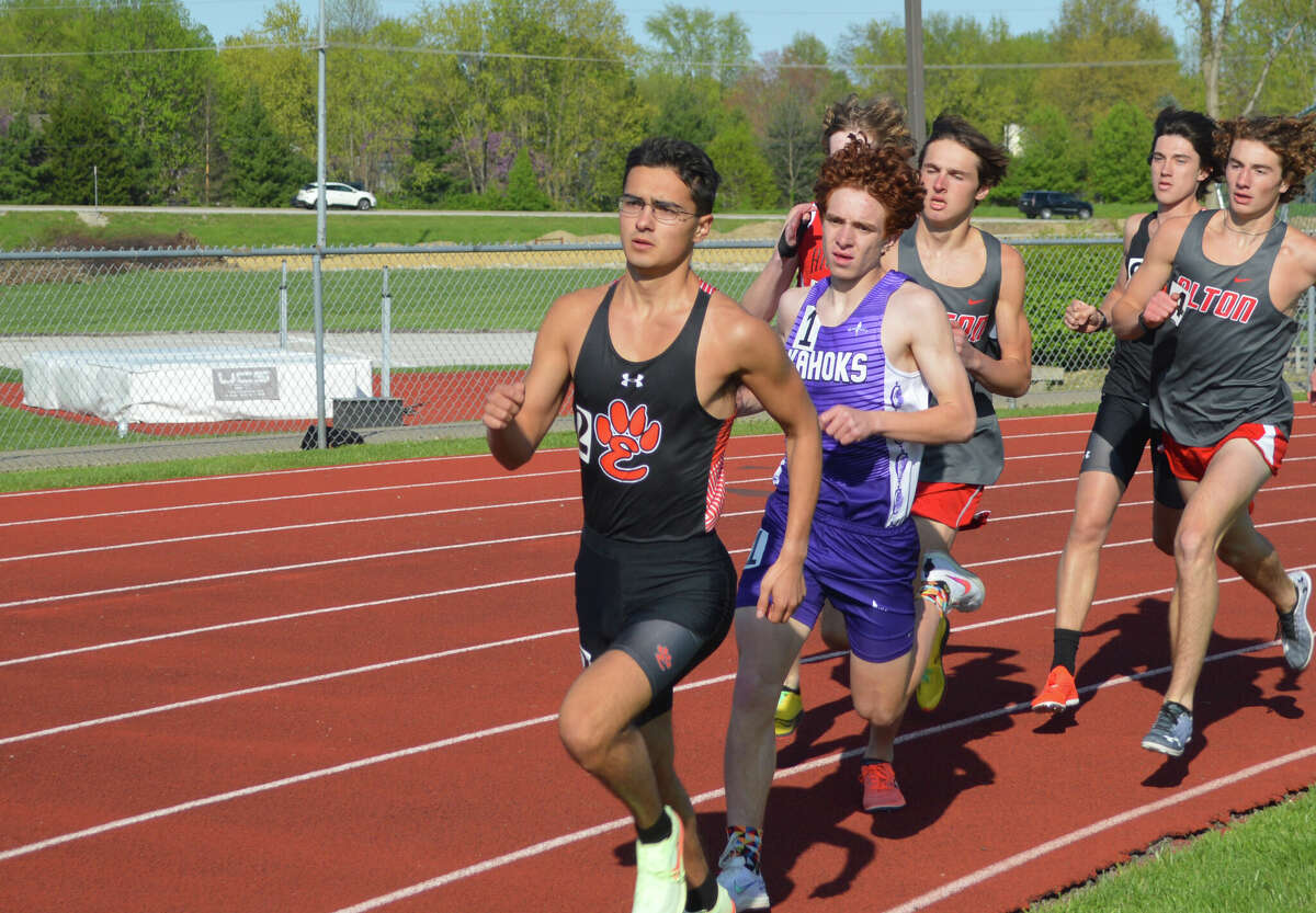 Oliver Ferdinand leads the pack in the 800-meter run. His 1:59.30 time was a first-place time and a personal record on Tuesday at the Madison County championship.