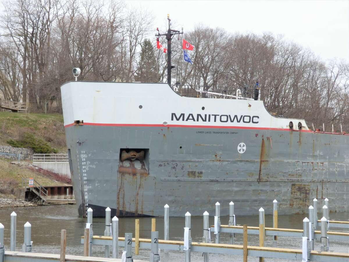 The Manitowoc departs Manistee waters Wednesday morning.