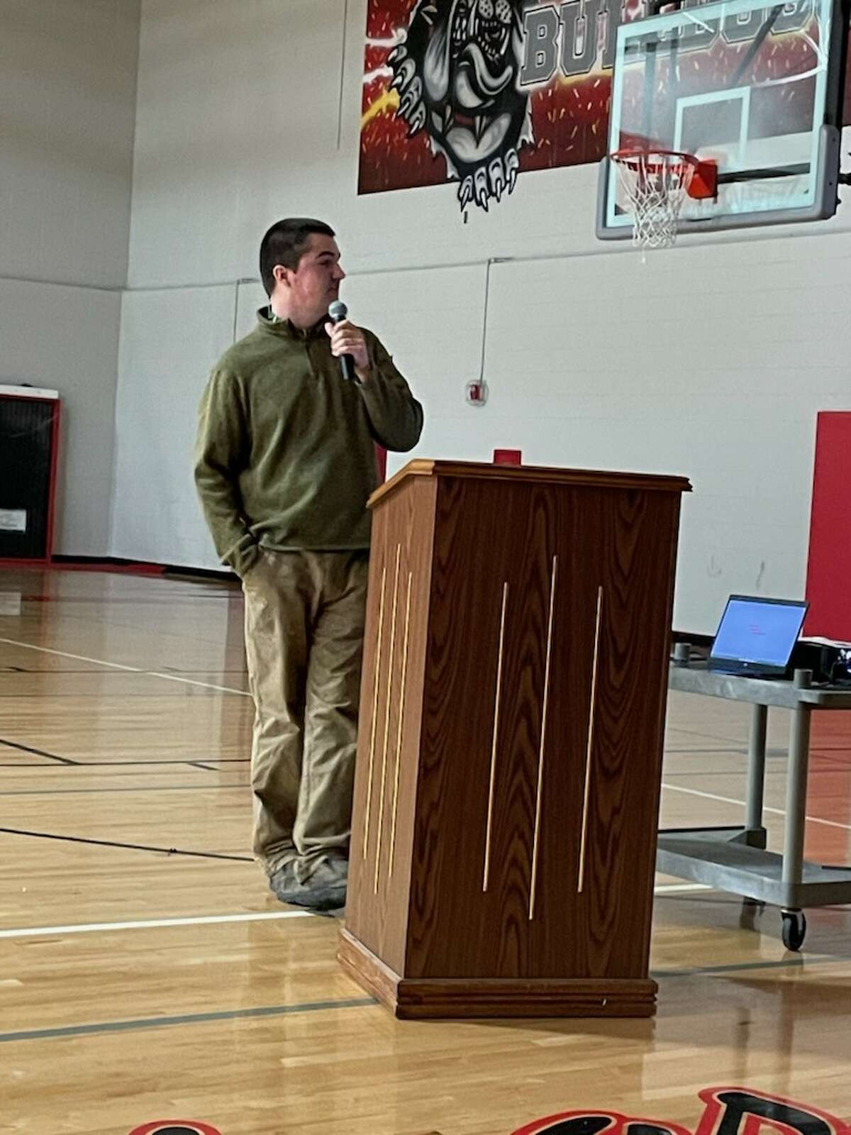 Andrew Muntz gives his presentation on the benefits of hunting.