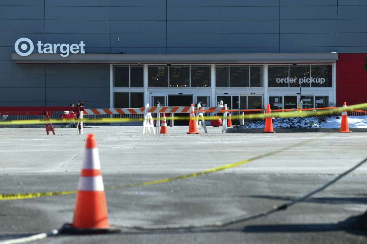 One of the elevated parking lots at the Westfield Trumbull shopping mall, closed to traffic after a hole was discovered over the weekend, in Trumbull, Conn. Feb. 14, 2022.