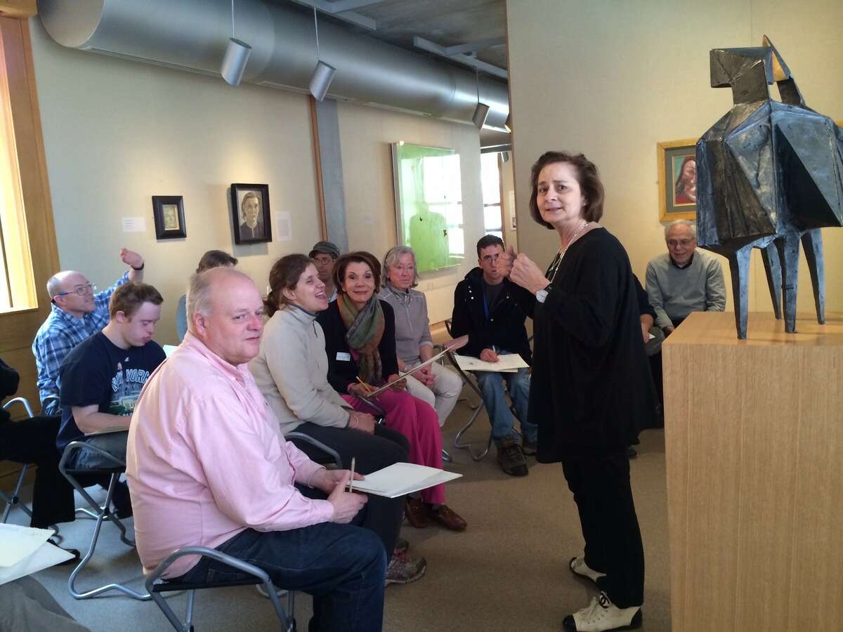 Linda Friedlaender,  Senior Curator of Education at the Yale Center for British Art, leading the "Out to Art" class.
