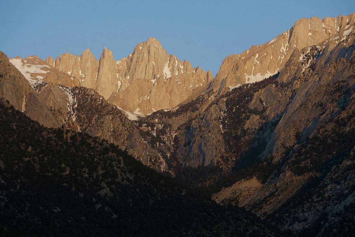 Mount Whitney, the tallest peak in the continental U.S. at 14,494 feet, stands in the Sierra Nevada on May 9, 2008 near Lone Pine, California.