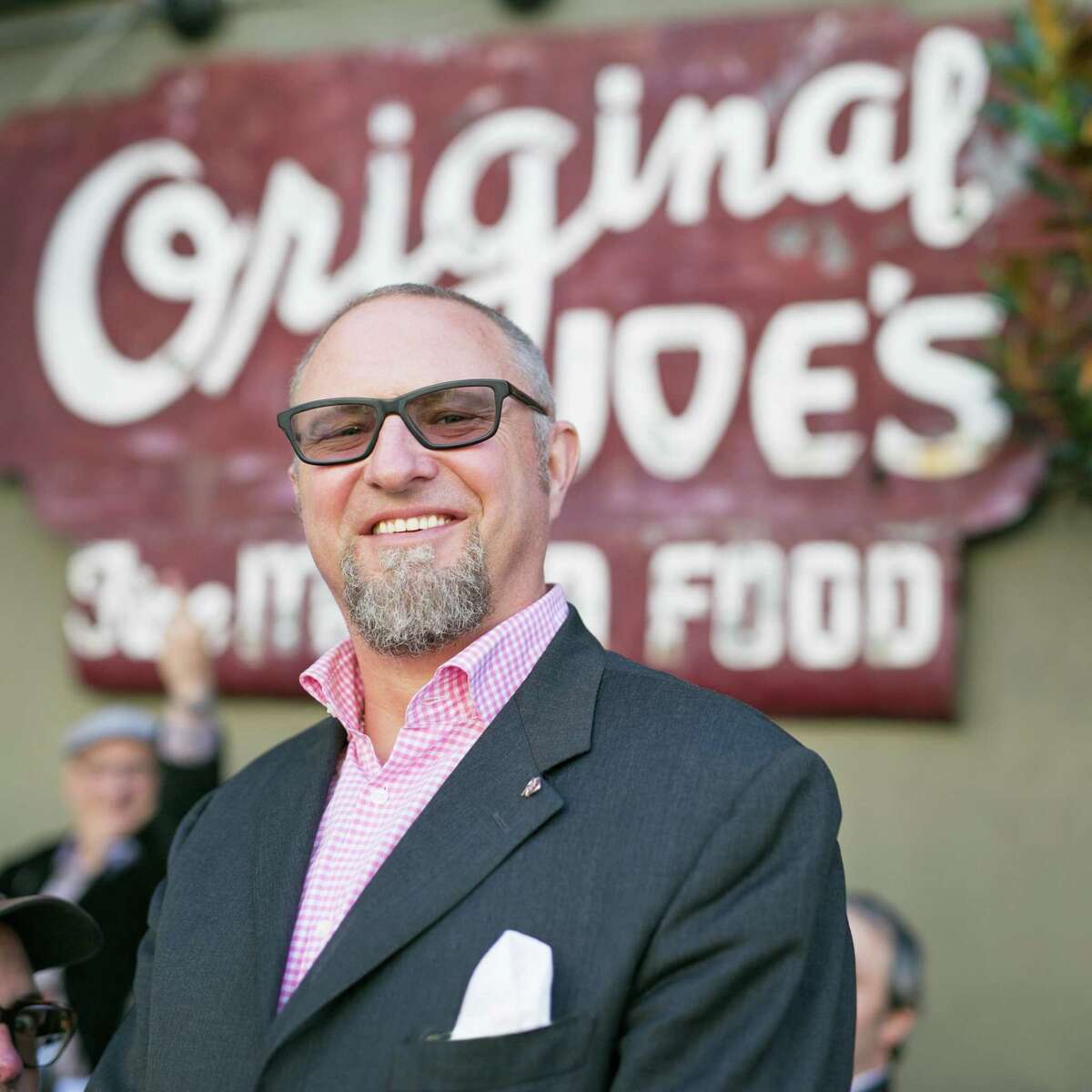 Adam Ritchey in front of Original Joe's in North Beach, in 2017.