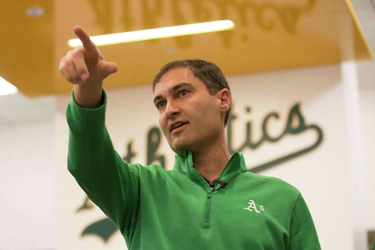 MESA, AZ - February 17: President David Kaval of the Oakland Athletics addresses the team during a team meeting in the clubhouse at Hohokam Stadium on February 17, 2020 in Mesa, Arizona. (Photo by Michael Zagaris/Oakland Athletics/Getty Images)