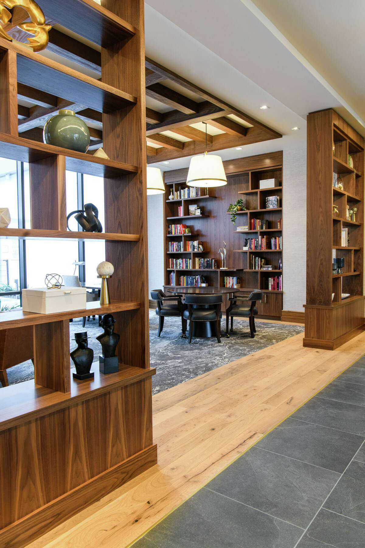 The library at The Watermark at Houston Heights.