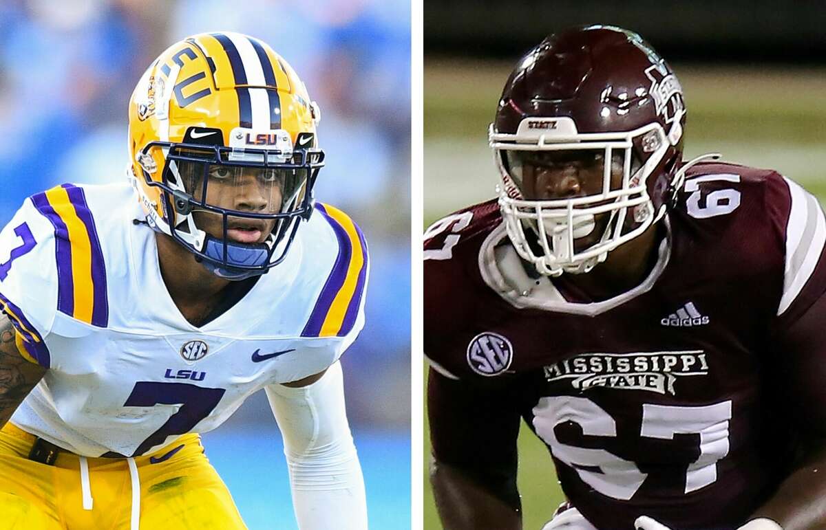 Eric Edholm has the Texans taking LSU cornerback Derek Stingley (left) and then Mississippi State offensive tackle Charles Cross (right).