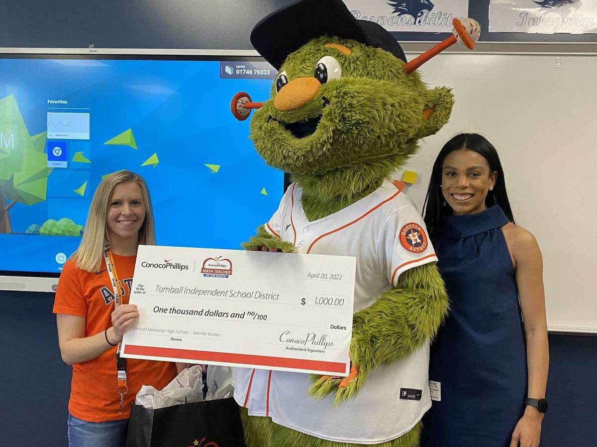 Fifth grade teacher Jessica Hampton of Oakcrest Intermediate School and Algebra I teacher Jennifer Koster of Tomball Memorial High School were named ConocoPhillips Math Teachers of the Month on Wednesday, April 20, Tomball ISD announced in a news release.