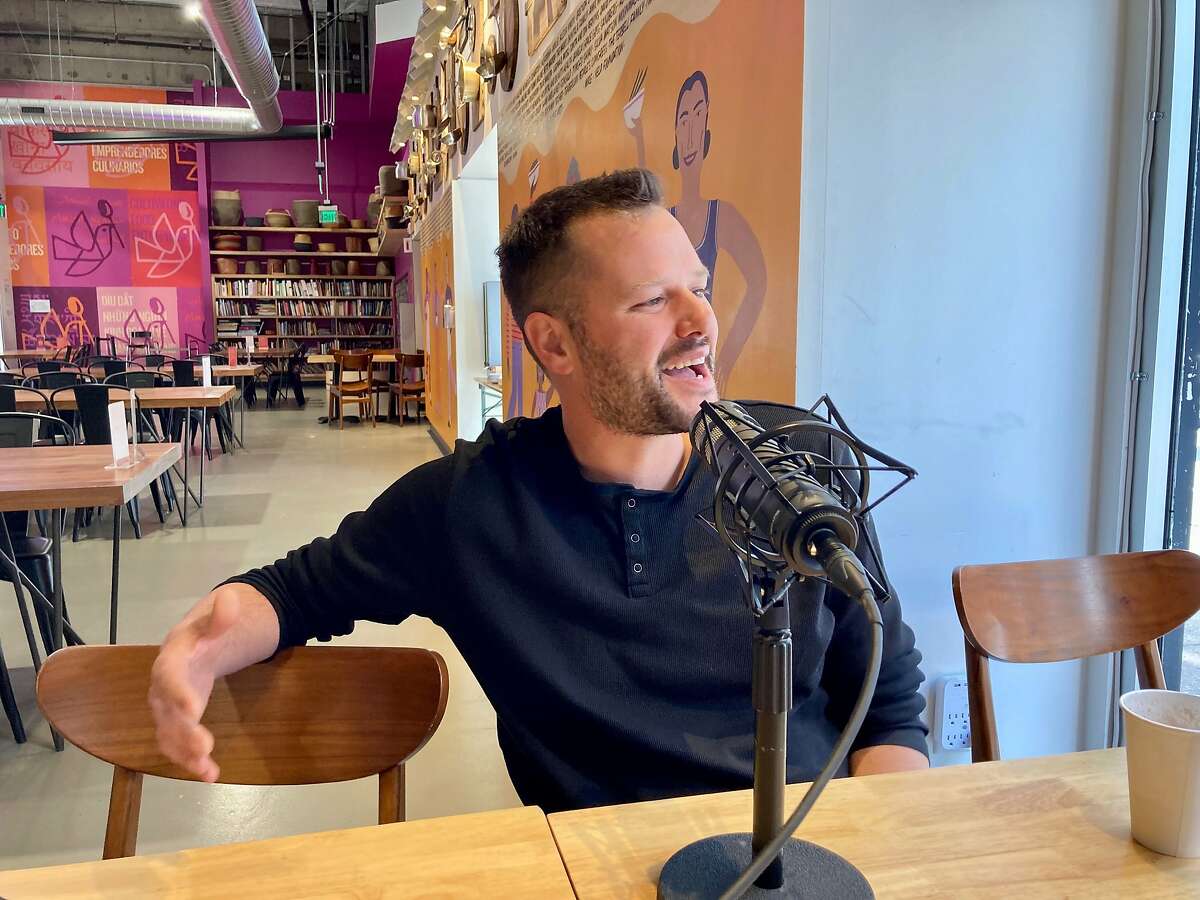 Assemblyman-elect Matt Haney sits down on Wednesday, April 27, 2022, to record the Total SF podcast at the La Cocina food hall in the Tenderloin District of San Francisco.