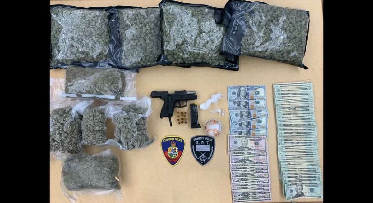 Stamford police said they seized over 10 pounds of marijuana, seven grams of crack and an illegal gun during an early morning raid on Wednesday.