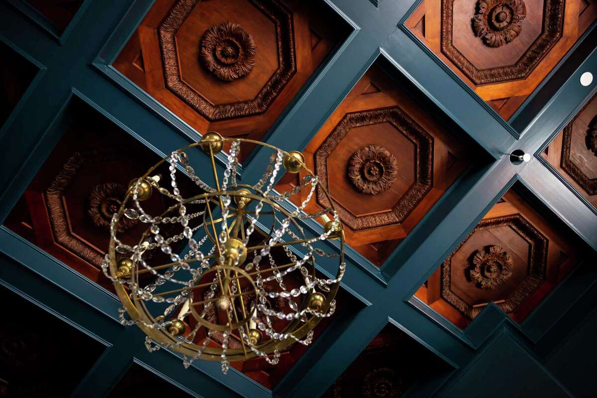 Wooden ceiling medallions in the historic home owned and restored by design mother/daughter duo Mary Louise Stonecypher and Jordan Vaughn in Galveston on Saturday, April 22, 2022.