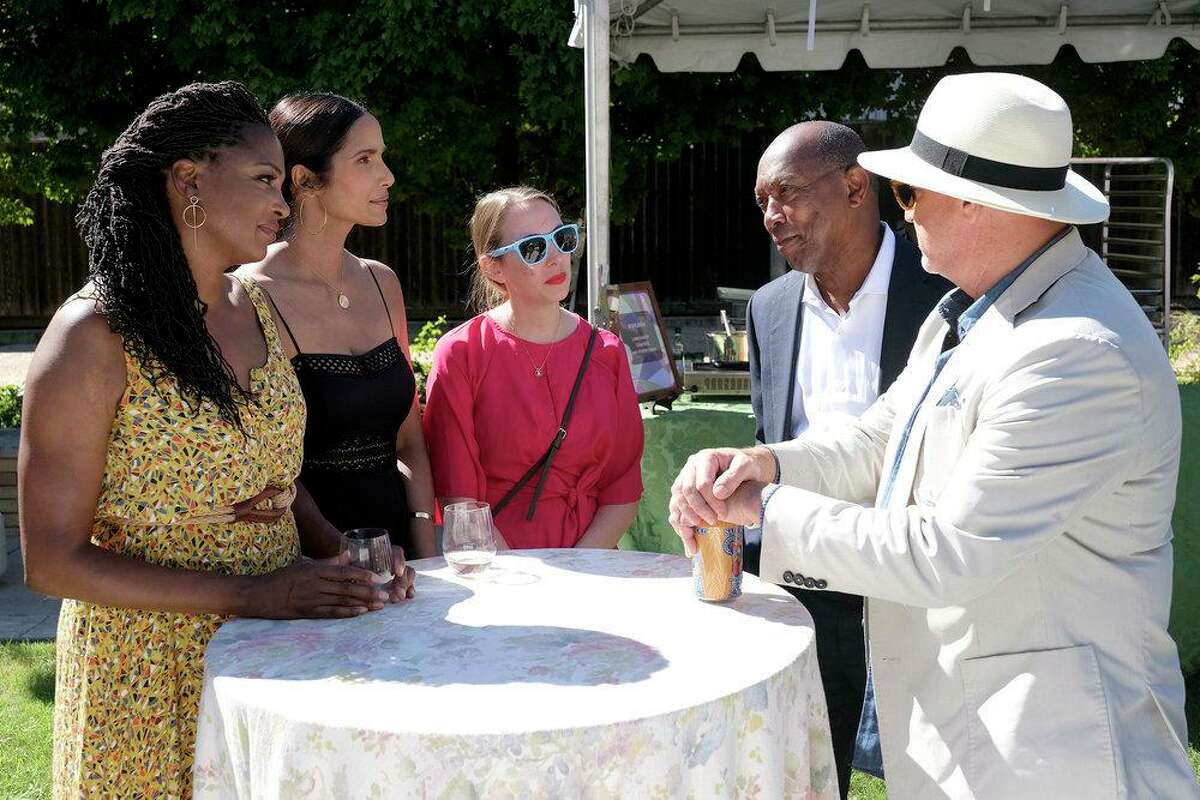 "Top Chef Houston's" Freedmen's Town episode features Dawn Burrell, from left, Padma Lakshmi, Abbie Kamin, Mayor Sylvester Turner and Tom Colicchio.