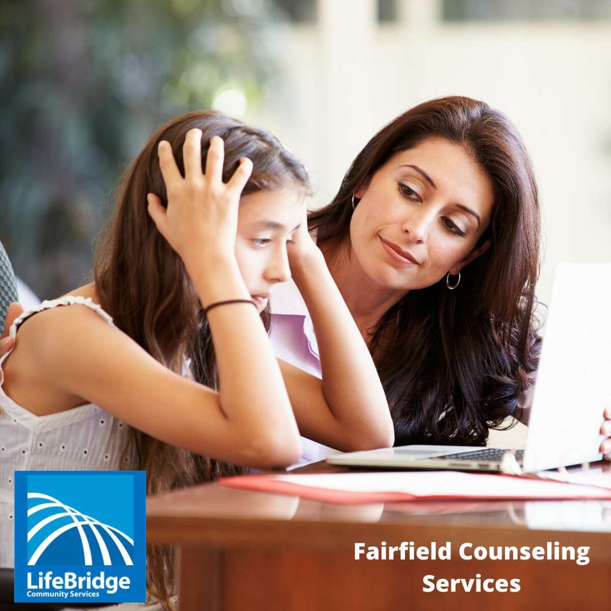 LifeBridge's Community Services, Fairfield Counseling Services, has started to offer a series of eight free workshops for parents, and caregivers at the Fairfield Public Library from 6 to 7:30 p.m., every Wednesday, through June 15. A photo is shown for the events.