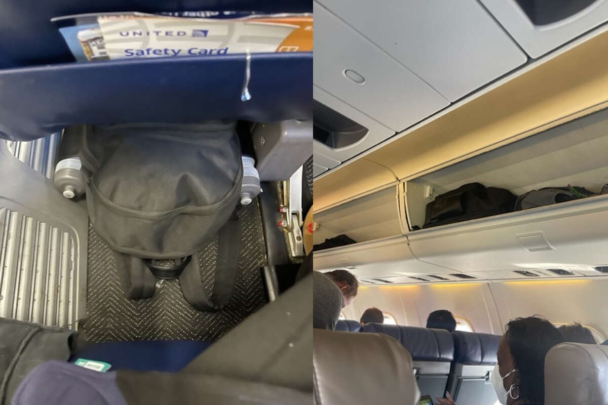 On the first United flight, the bag fit under my seat but stuck out a little (the flight attendant didn't seem to care or notice). On my second flight, I was on a tiny plane and the bag was too large for under the seat, so it went overhead.