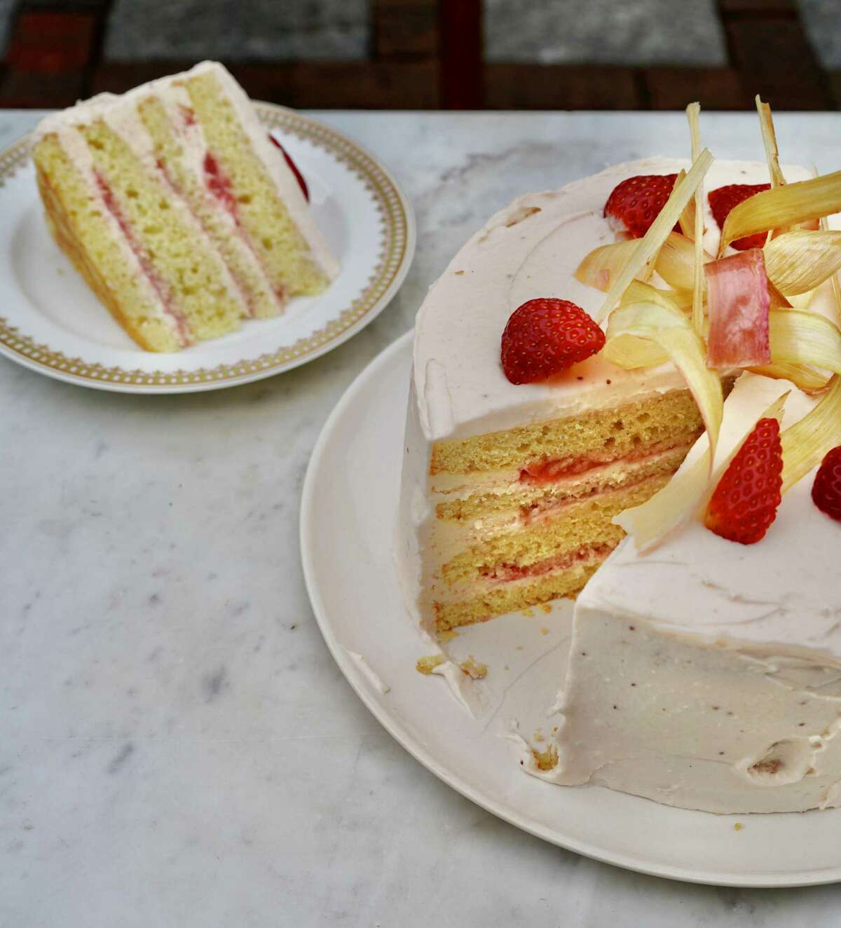 Jessica Battilana’s strawberry-rhubarb cake is a festive affair.