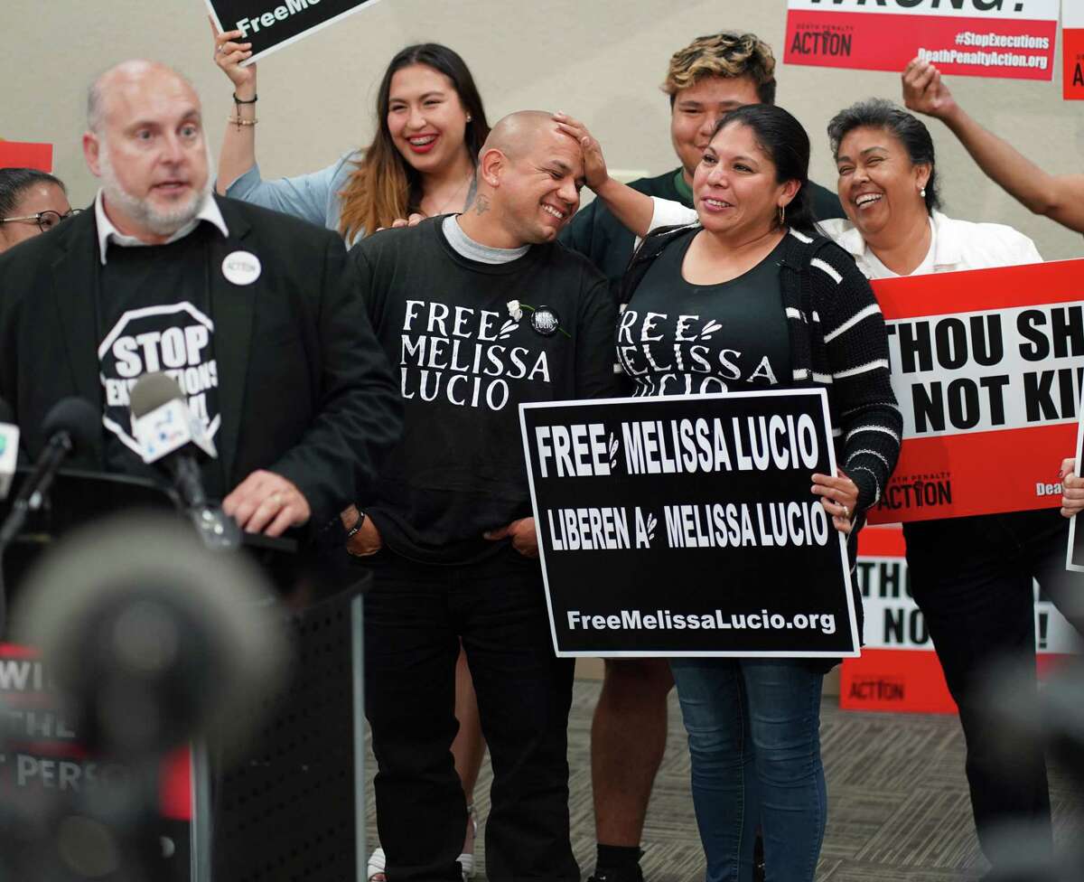 Loved ones of Melissa Lucio, including her son John, second from left, celebrate her stay of execution and the opportunity for a new — and fair — trial.