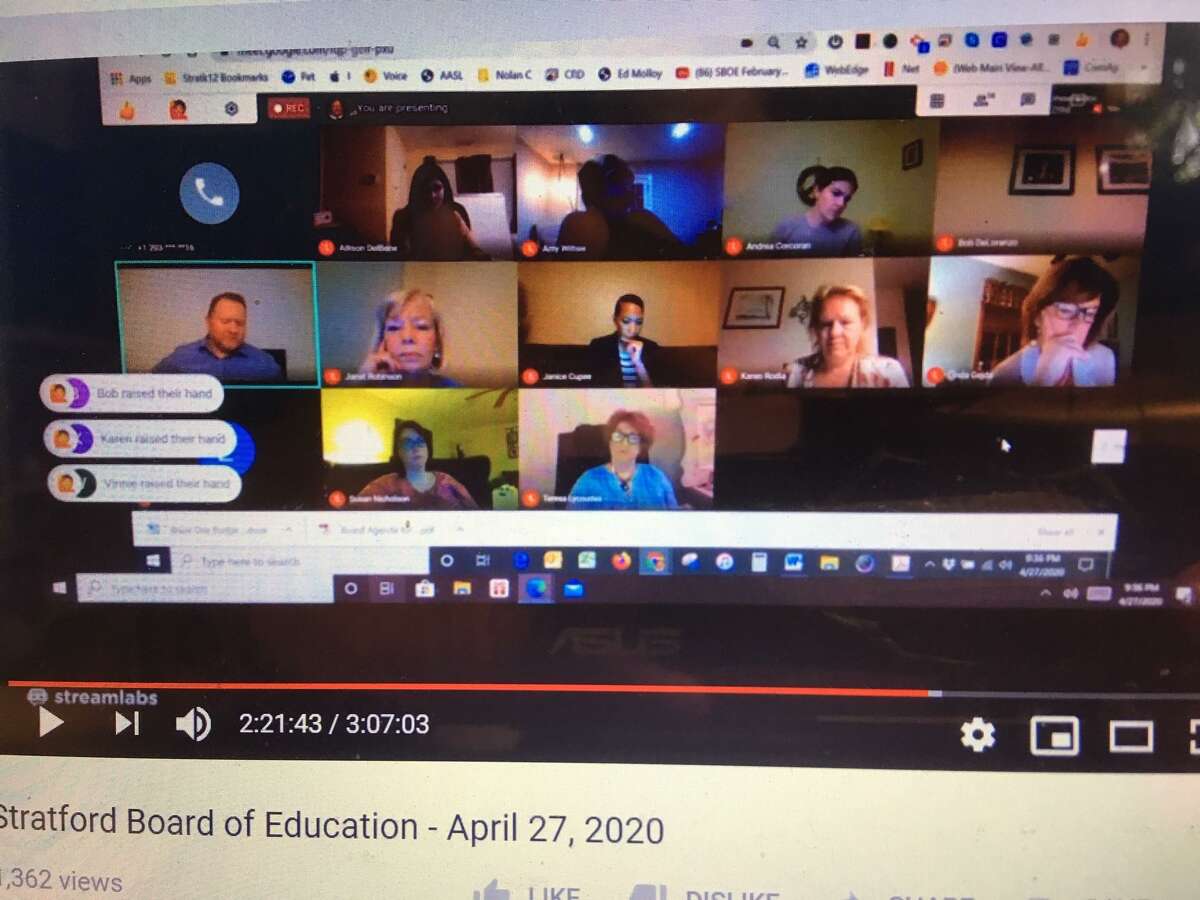 The Stratford Board of Education meets online in 2020.