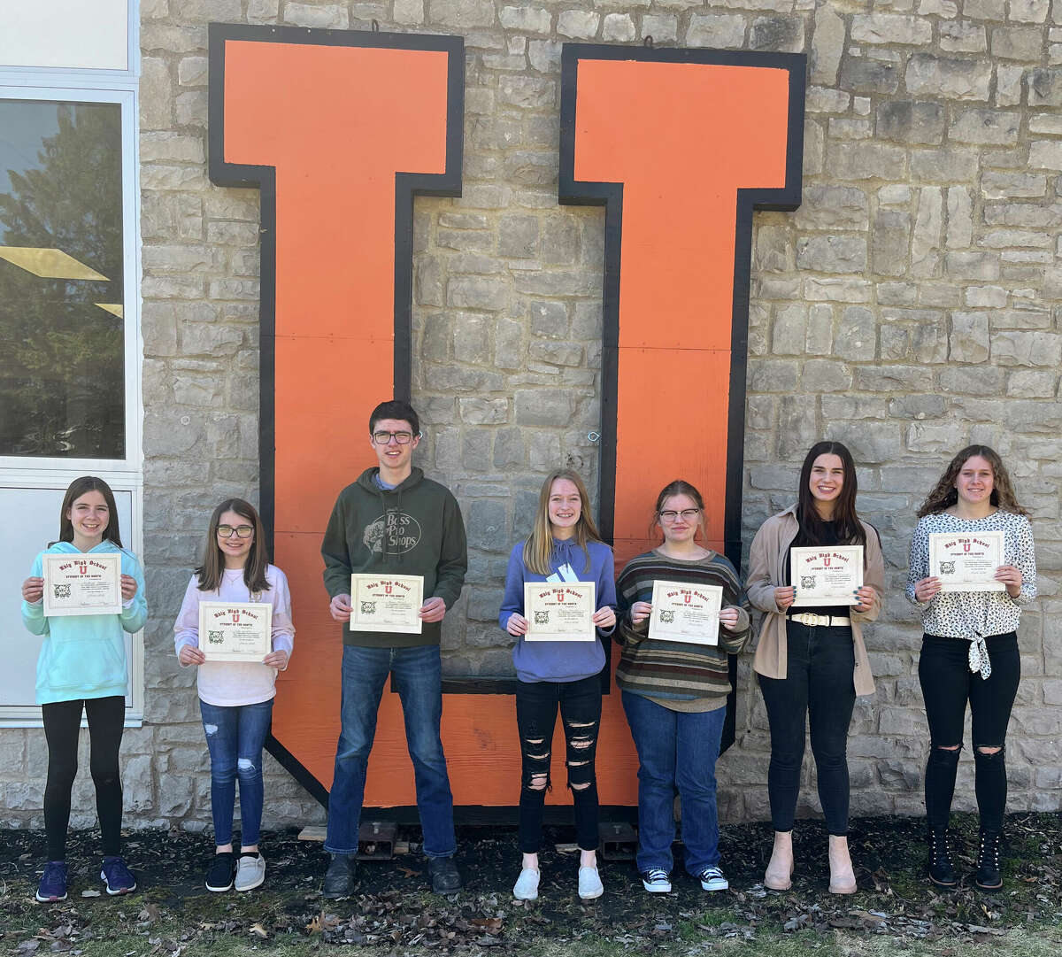 Ubly's March students of the month include: Madelyn Johnson, sixth grade; Lily Wright, seventh grade; Blake Pfaff, eighth grade; Morgan Schulte, ninth grade, Rose Brilinski, 10th grade; Samantha Warczinsky, 11th grade; and Alexiss Guigar, 12th grade. Students are pictured left to right according to grade.