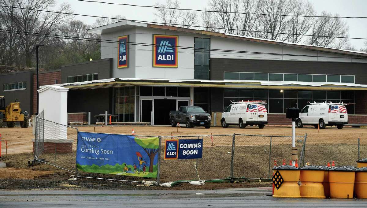 An Aldi store under construction on Route 1 in Branford April 26, 2022.
