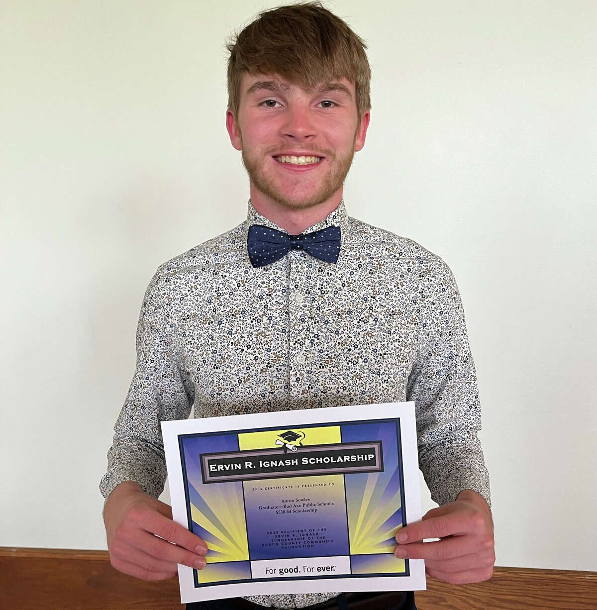 The Huron County Community Foundation recently awarded more than $117,000 in scholarships to members of the Class of 2022 so they can further education after graduation. Aaron Sowles of Bad Axe received the Ervin R. Ignash Scholarship.