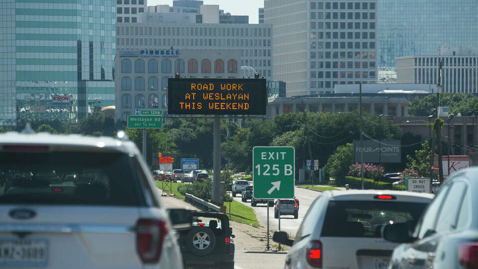 A sign along Interstate 69 shows road work coming at Wesleyan in Houston, Wednesday, June 12, 2019.