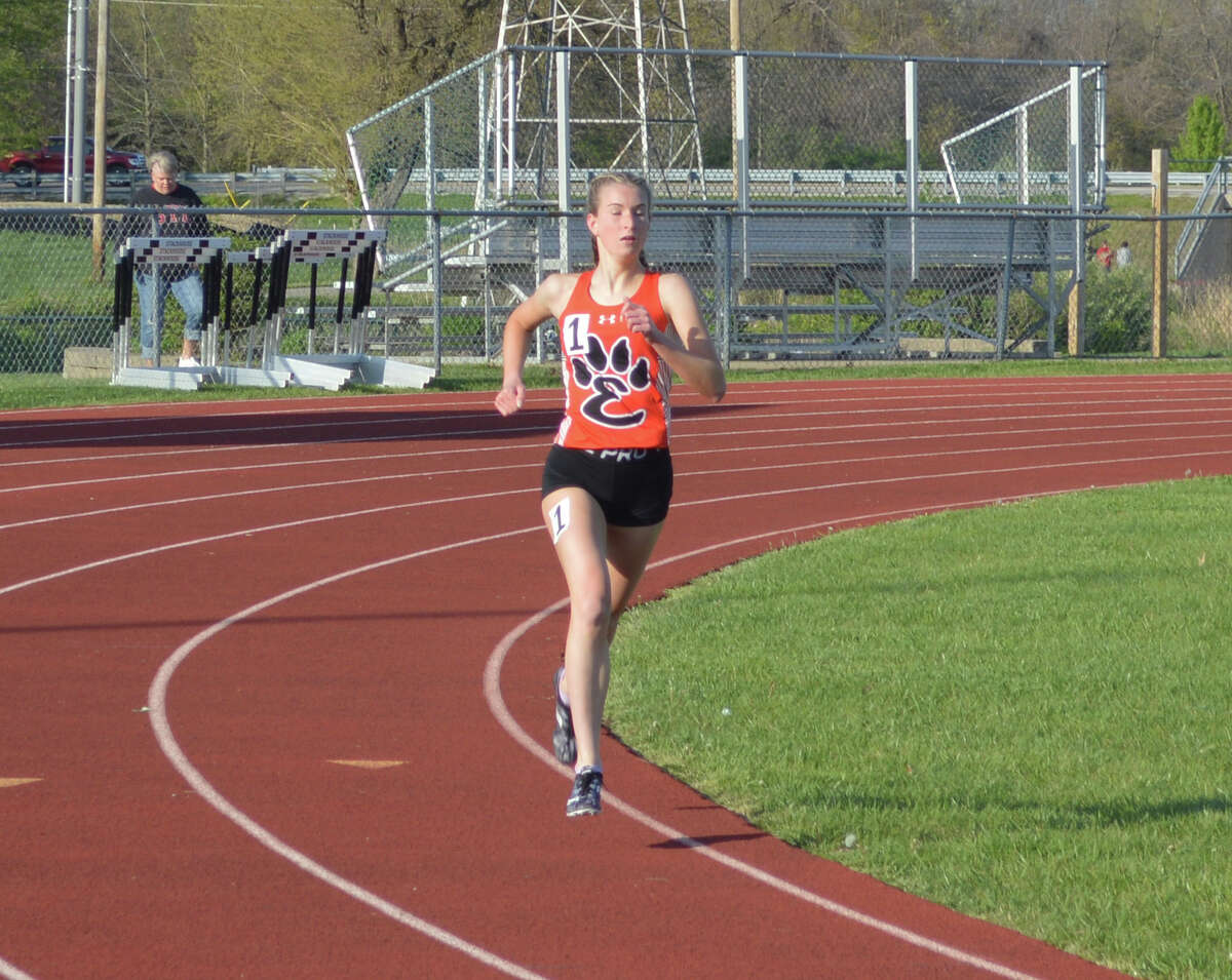 Maya Lueking in the 1,600-meter run at the MadCo championships. She placed first with a time of 5:31.64.