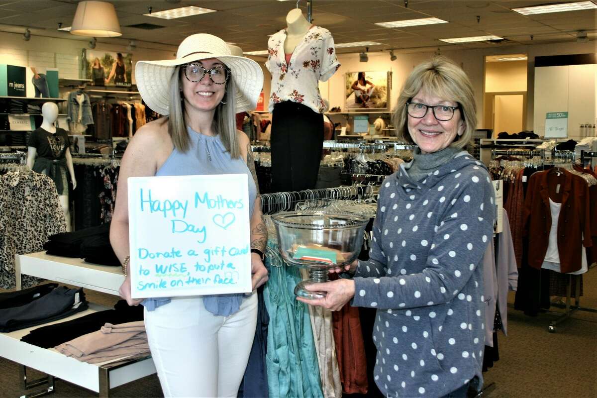Jess Townsend (left) of Maurices in Big Rapids and Jane Currie (right) director of WISE have teamed up to help women in need with a gift card drive for Mother's Day. Gift cards can be purchased and donated at Maurices.