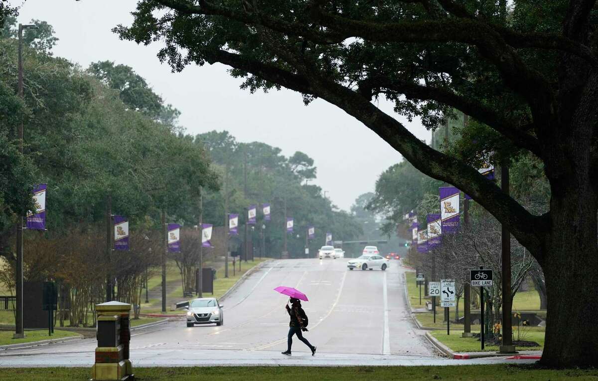 People are shown on the campus of Prairie View A&M University Monday, Jan. 24, 2022 in Prairie View.