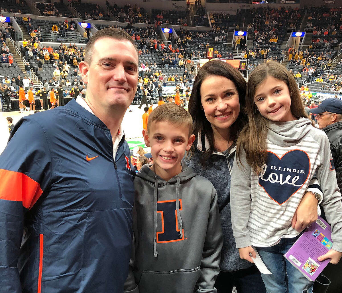 Marty Kaufmann with his family at the 2021 Braggin Rights Basketball Game between the University of Illinois and the University of Missouri.