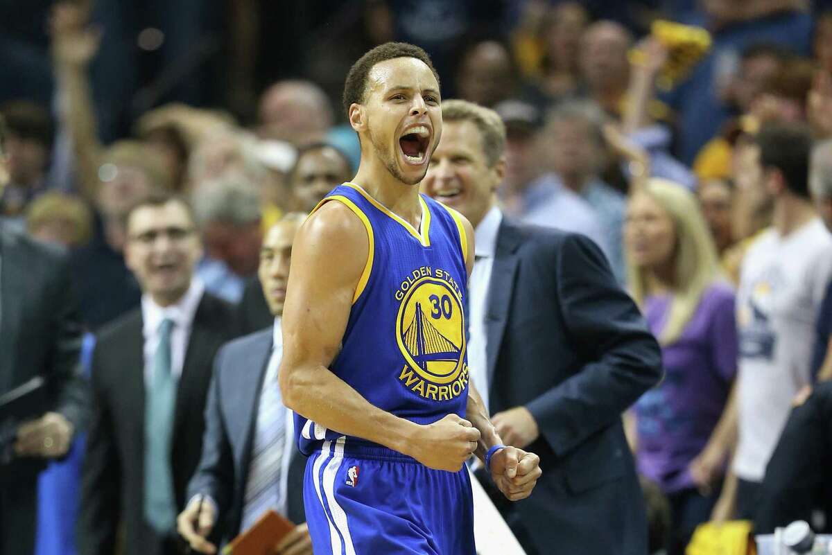 MEMPHIS, TN - MAY 15: Stephen Curry #30 of the Golden State Warriors celebrates after making a basket to end the third quarter against the Memphis Grizzlies during Game six of the Western Conference Semifinals of the 2015 NBA Playoffs at FedExForum on May 15, 2015 in Memphis, Tennessee. NOTE TO USER: User expressly acknowledges and agrees that, by downloading and or using this photograph, User is consenting to the terms and conditions of the Getty Images License Agreement (Photo by Andy Lyons/Getty Images)