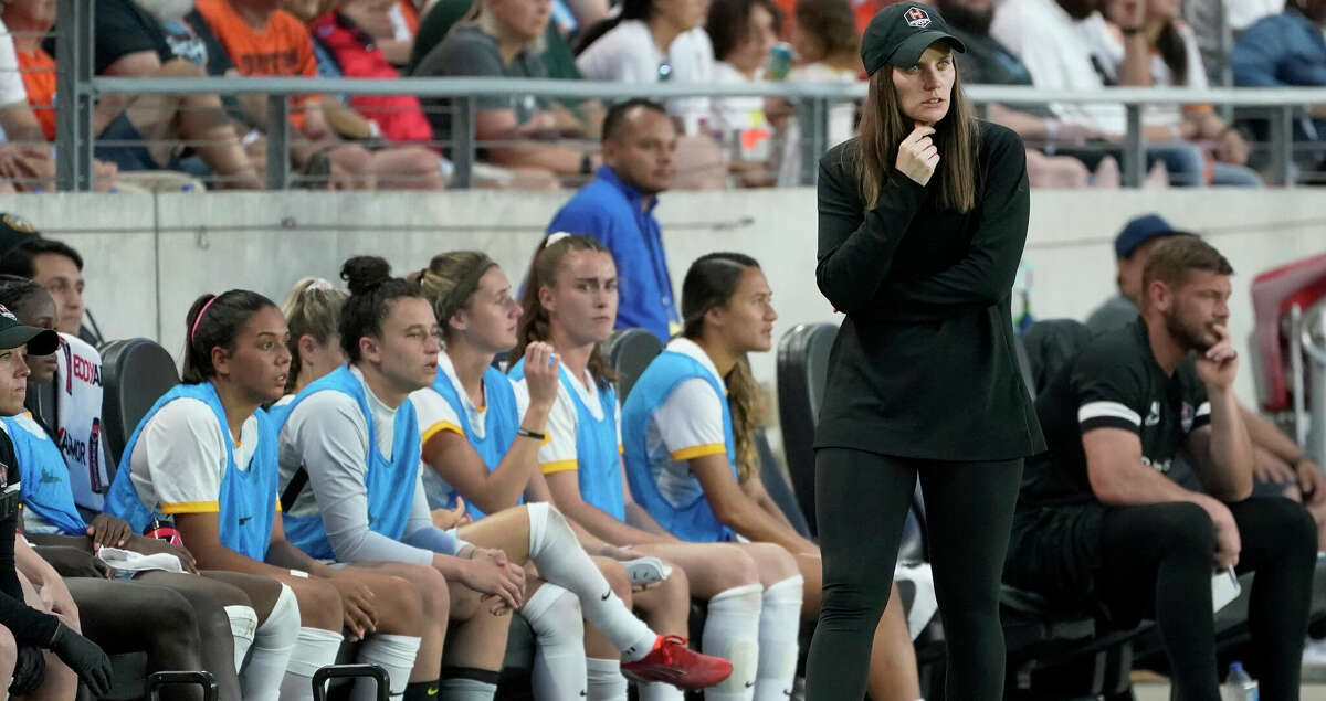 Sarah Lowdon, Houston Dash acting head coach, is shown during game against San Diego Wave at PNC Park Sunday, May 1, 2022, in Houston.