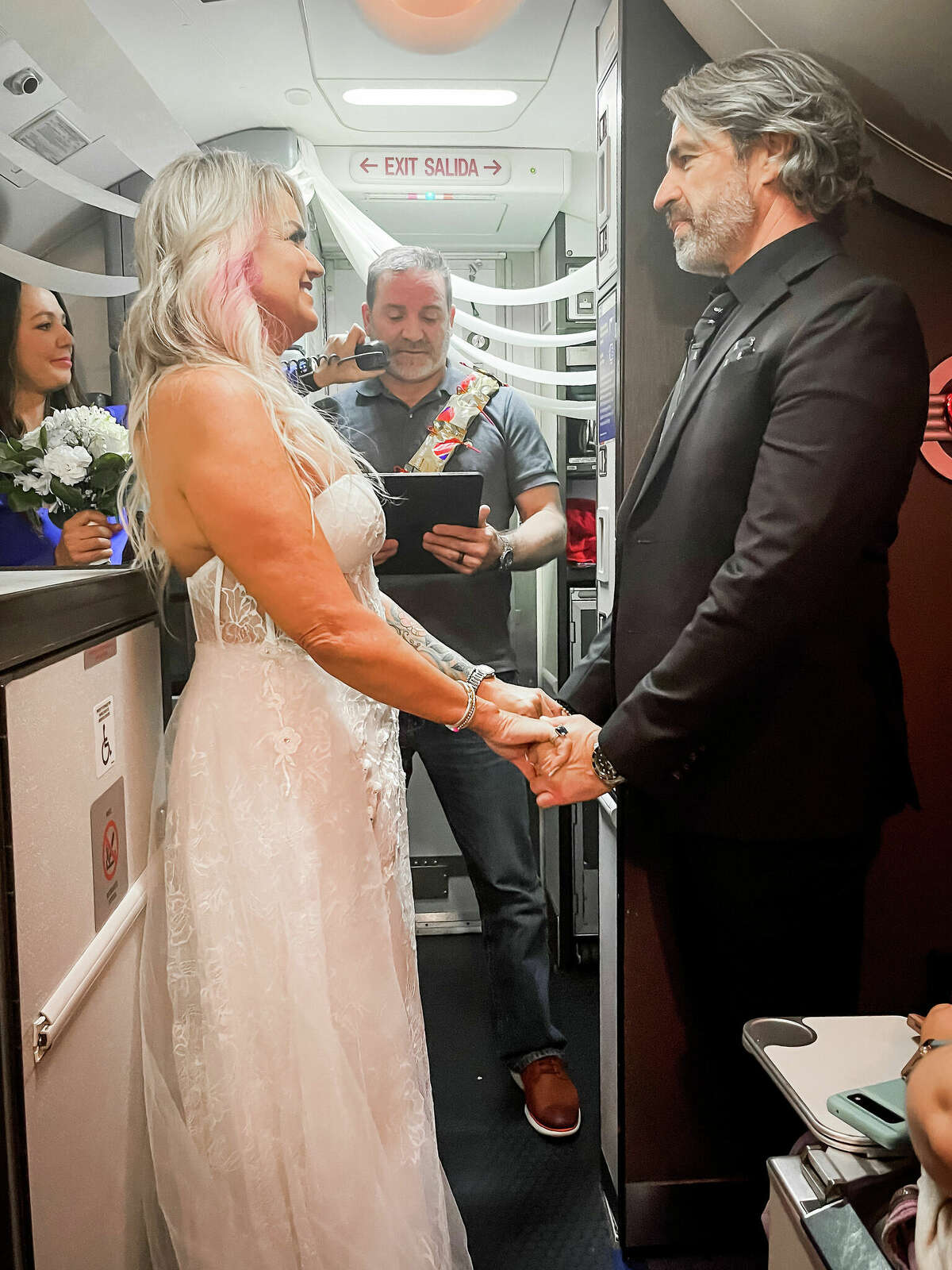 Pam and Jeremy originally planned to elope in Las Vegas but their flight from a competitor was canceled.  