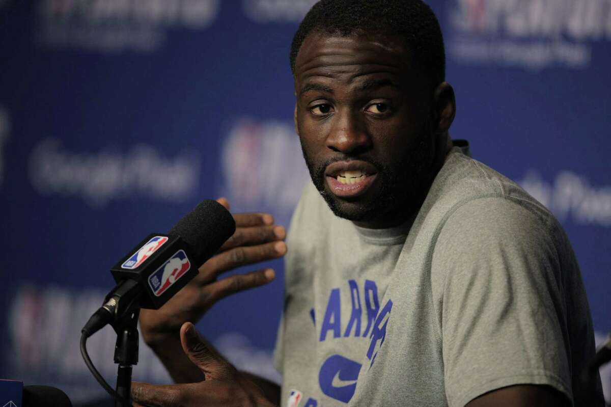 Draymond Green answers a question during a press conference on an off day practice before the Golden State Warriors played the Memphis Grizzlies in Game 2 of the second round of the NBA Playoffs at Fedex Forum in Memphis, Tenn., on Monday, May 2, 2022.