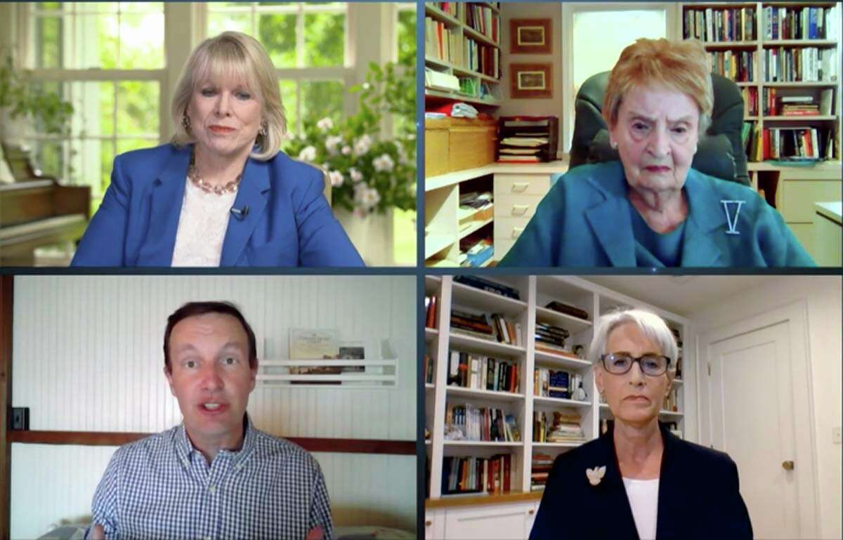 Jane Whitney with Madeline Albright, Chris Murphy and Wendy Sherman on a 2020 episode called "America & the World"