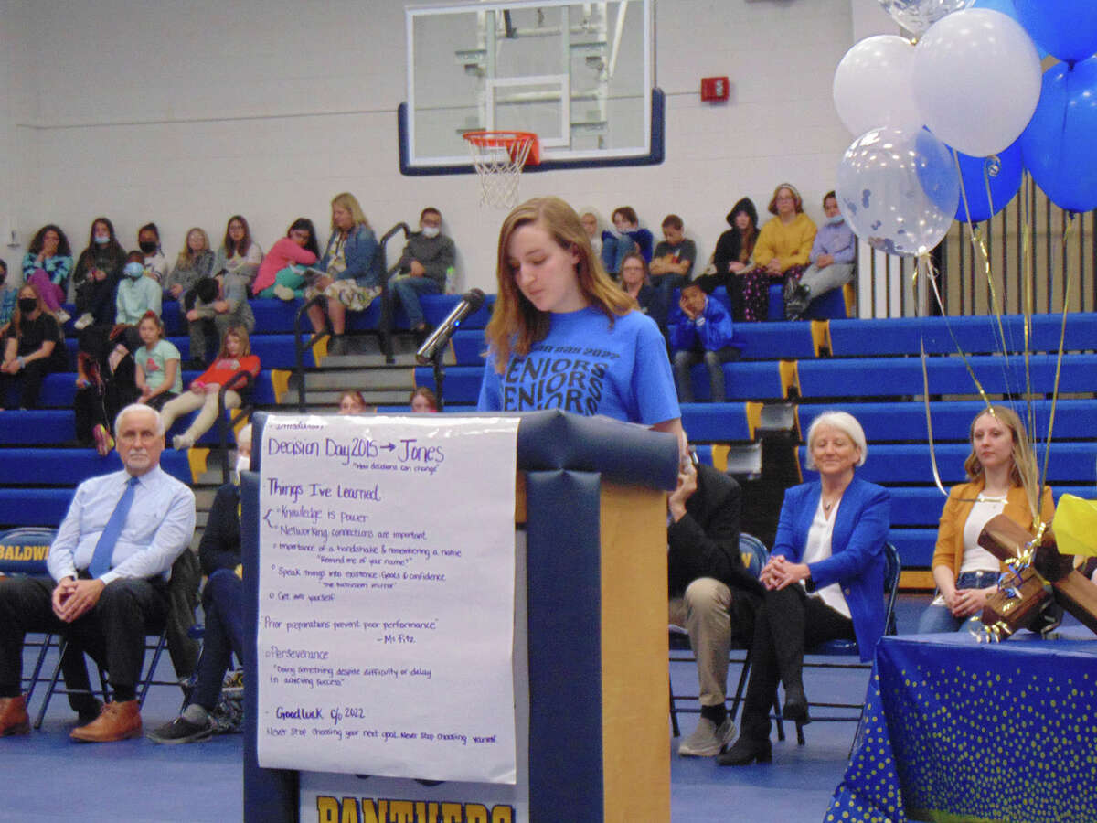 One by one, Baldwin High School seniors announced post-secondary plans during the 2022 Decision Day ceremony.