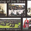A postcard from the Lake County Historical Museum shows the Blessing of the Bikes through the years. Upper left  isFr. Ray Bruck; upper right is Fr. Joe Fix; and lower right is Fr. Rock Badgerow, Society)