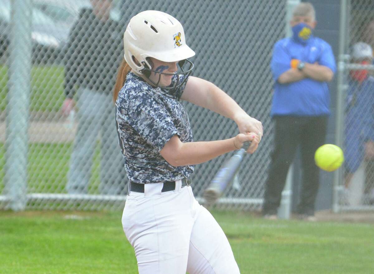 East Haven catcher Lena Barthel takes a swing against Mercy on Monday.