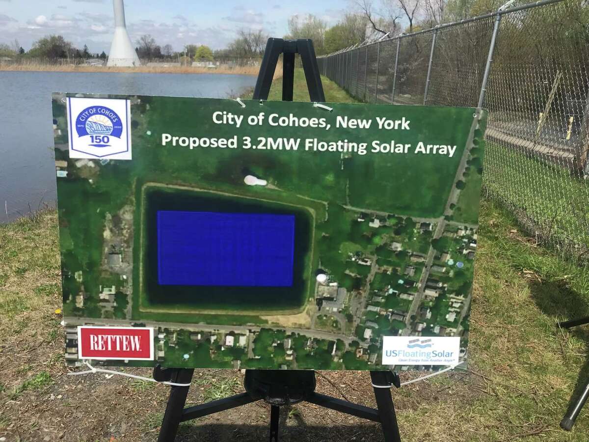 Diagram of the Cohoes reservoir where the city plans to install a floating 8,000 panel solar array.