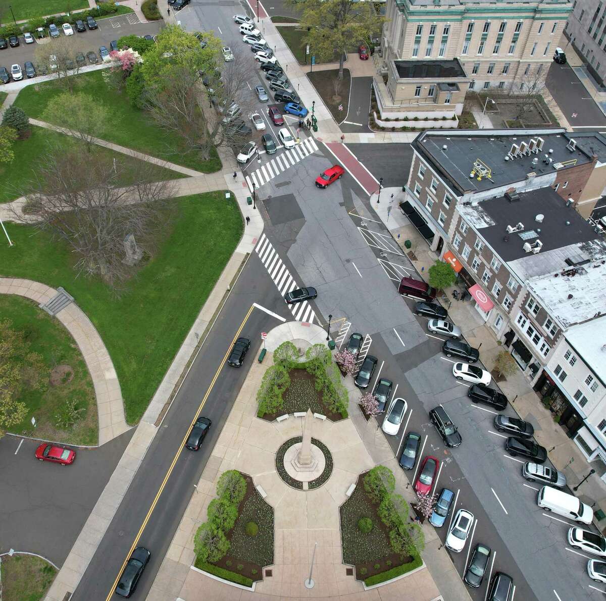 The intersection of Greenwich Avenue and Arch Street, where a new bumpout has been proposed to be built, in Greenwich, Conn. Tuesday, May 3, 2022. Members of the RTM are proposing a new bumpout to be constructed at the intersection of Greenwich Avenue and Arch Street.