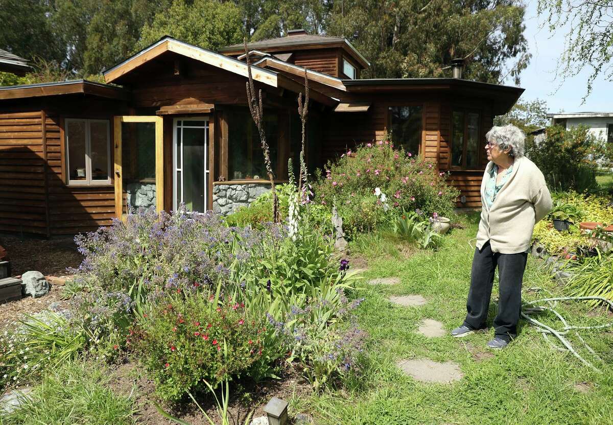 Bobbi Loeb at her home in Point Reyes, Calif., on Monday, May 2, 2022. Loeb has signed onto a retained life estate agreement where she will own her home and live out her days there before it’s passed on to the Community Land Trust of West Marin.