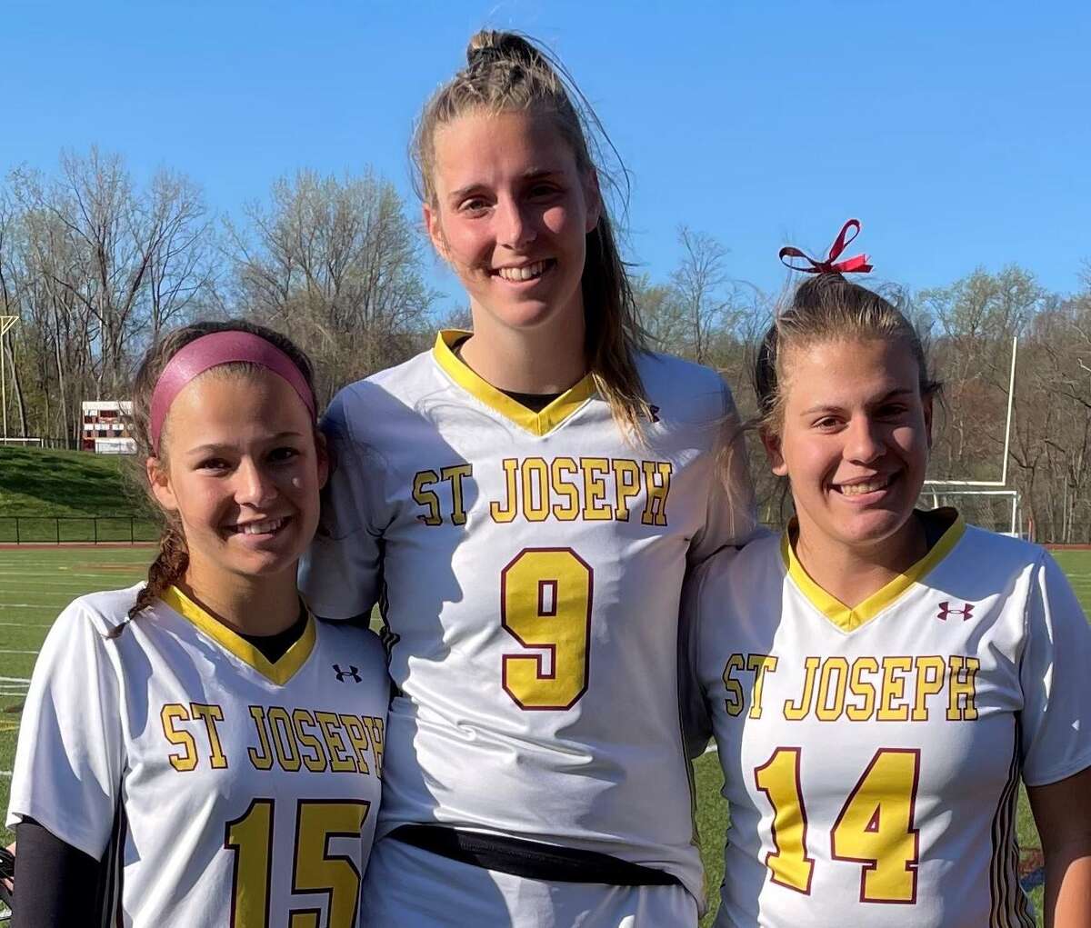Maddigan Leifer, Izzy Casucci and Mia Geignetter captain St. Joseph’s girls lacrosse team.