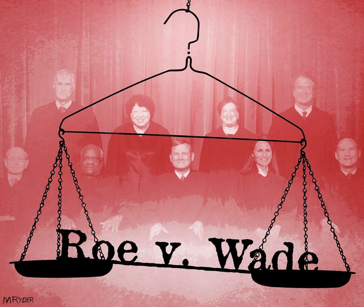 This artwork by M. Ryder refers to Roe v. Wade being re-argued in the Supreme Court.