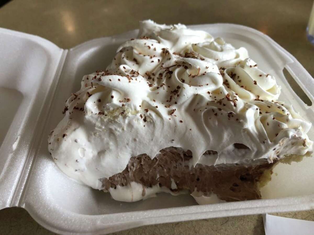 Riverside Family Restaurant is known for its wide selection of pies. Pictured is its chocolate cream pie.